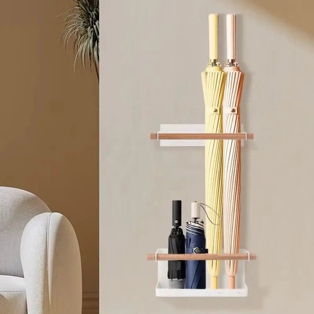 

2 шт./компл. магнитный держатель для солнцезащитного зонта с поддоном для капель, металлическая и деревянная полка для хранения зонтов, белая полка для зонтов без гвоздей, бытовая полка