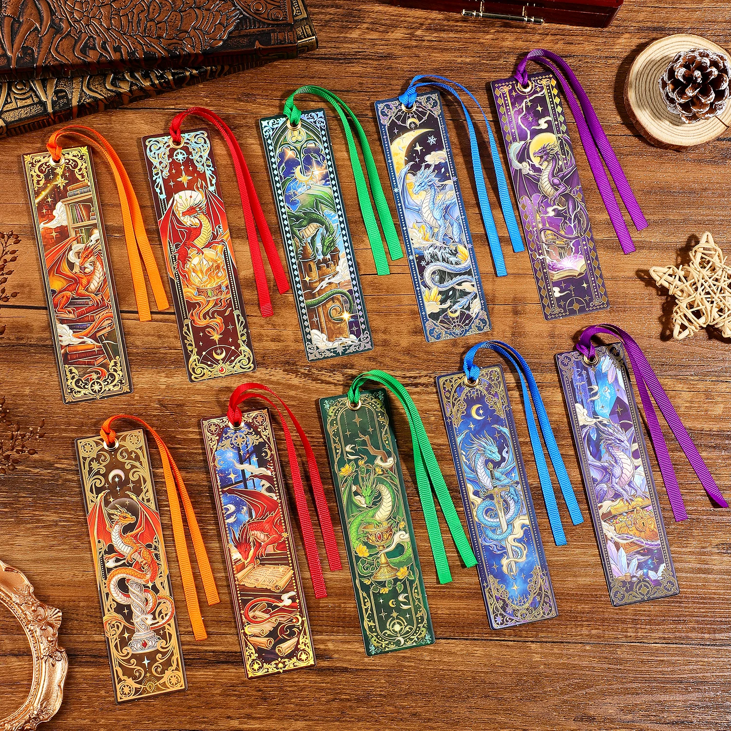 Vintage Fashion Coloring Book - 10Pcs Dragon Paper Bookmarks, Holographic Bookmark