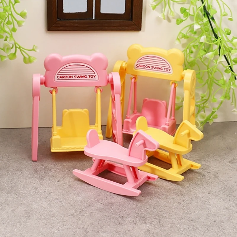 Conjunto de Miniatura de Cavalo de Balanço em Cores Macaron para Casa de Bonecas, Brinquedos de Faz de Conta para Meninas, Acessórios DIY