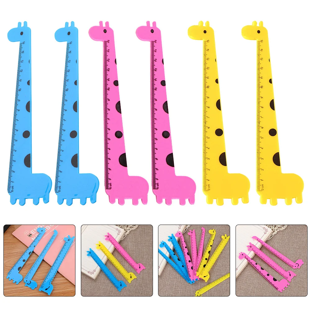 12Pcs Portable Giraffe Straight Rulers Creative Cartoon Design Measuring Tools School Office Supplies Plastic Rulers