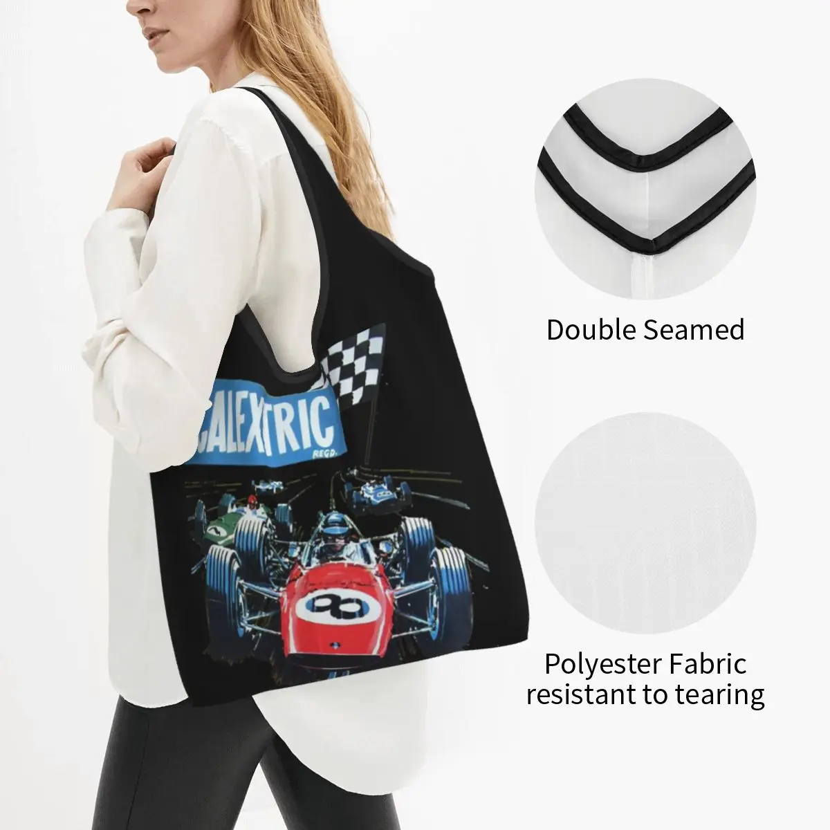 Scalextric Classic Portable Tote Shopping Bags Reusable Shopper Bag Grocery Handbag Shoulder Bag