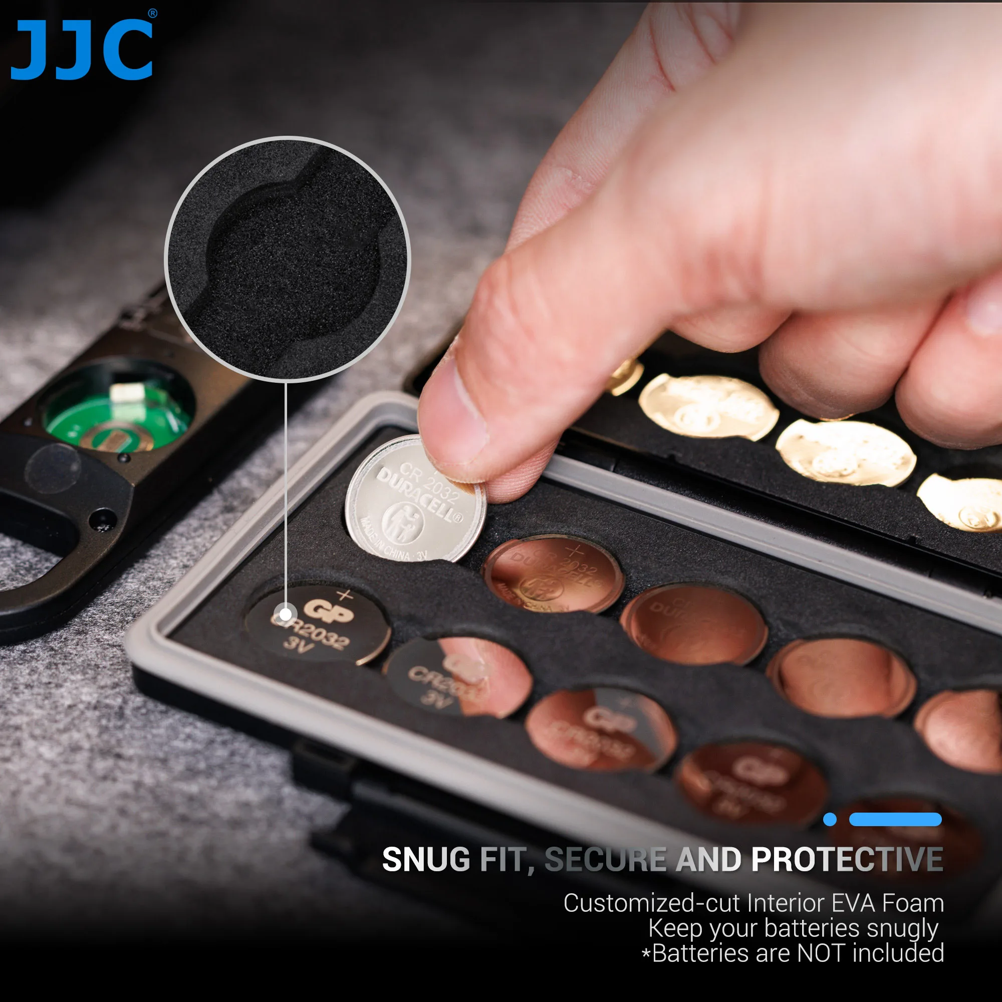 JJC 20 Slots Coin Battery Case for CR2032/CR2025/CR2016 Batteries Container Waterproof Hard Shell Battery Box Organizer