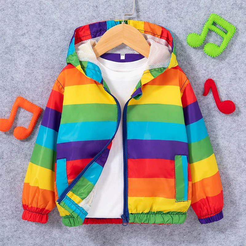 Spring And Autumn New Rainbow Striped Baby Boys Jacket, Simple Style Children\'S Long Sleeve Clothes (9 Months -4 Years Old)