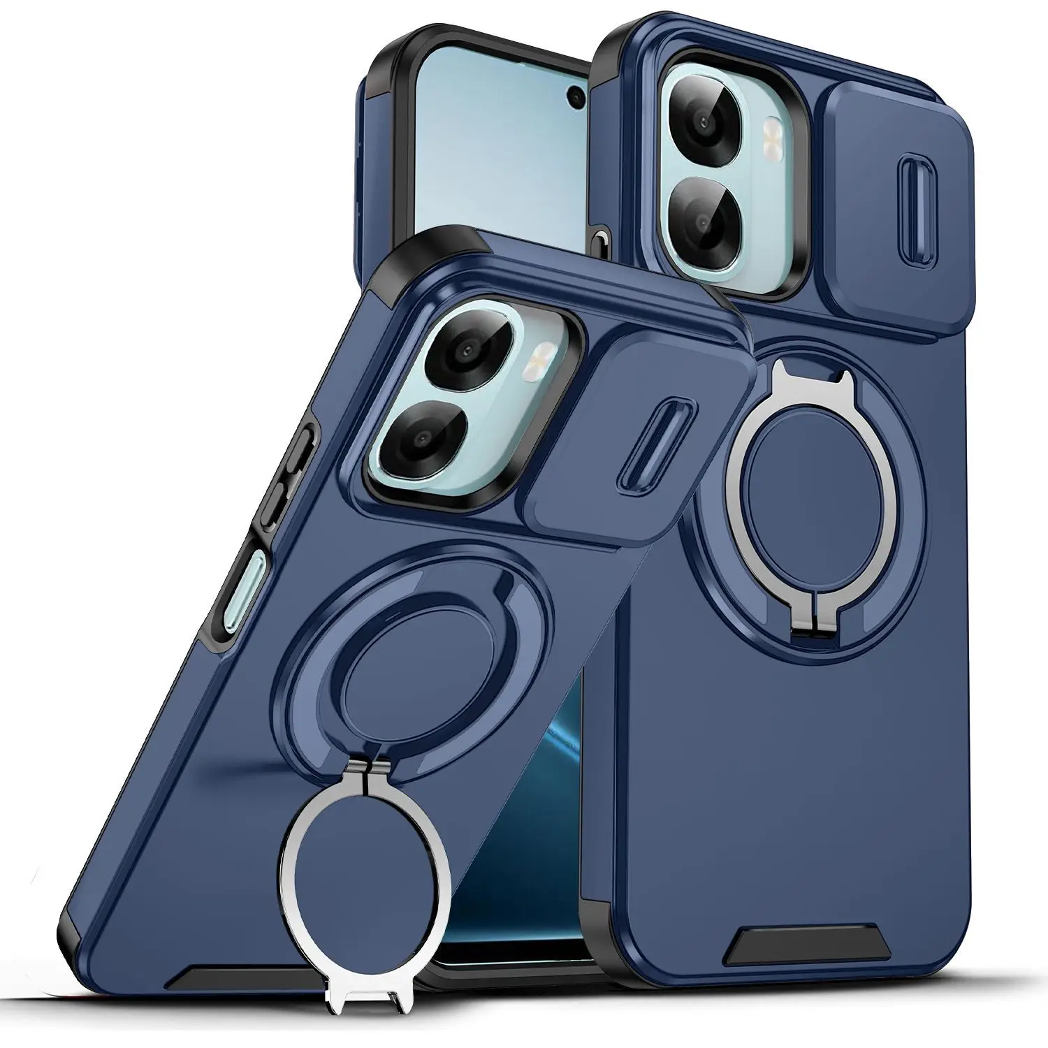 Capa de Telefone com Proteção Deslizante para Lente de Câmera para Redmi A7 Pro 4G 360 °   Capa Traseira Antichoque com Suporte Giratório e Apoio para Celular
