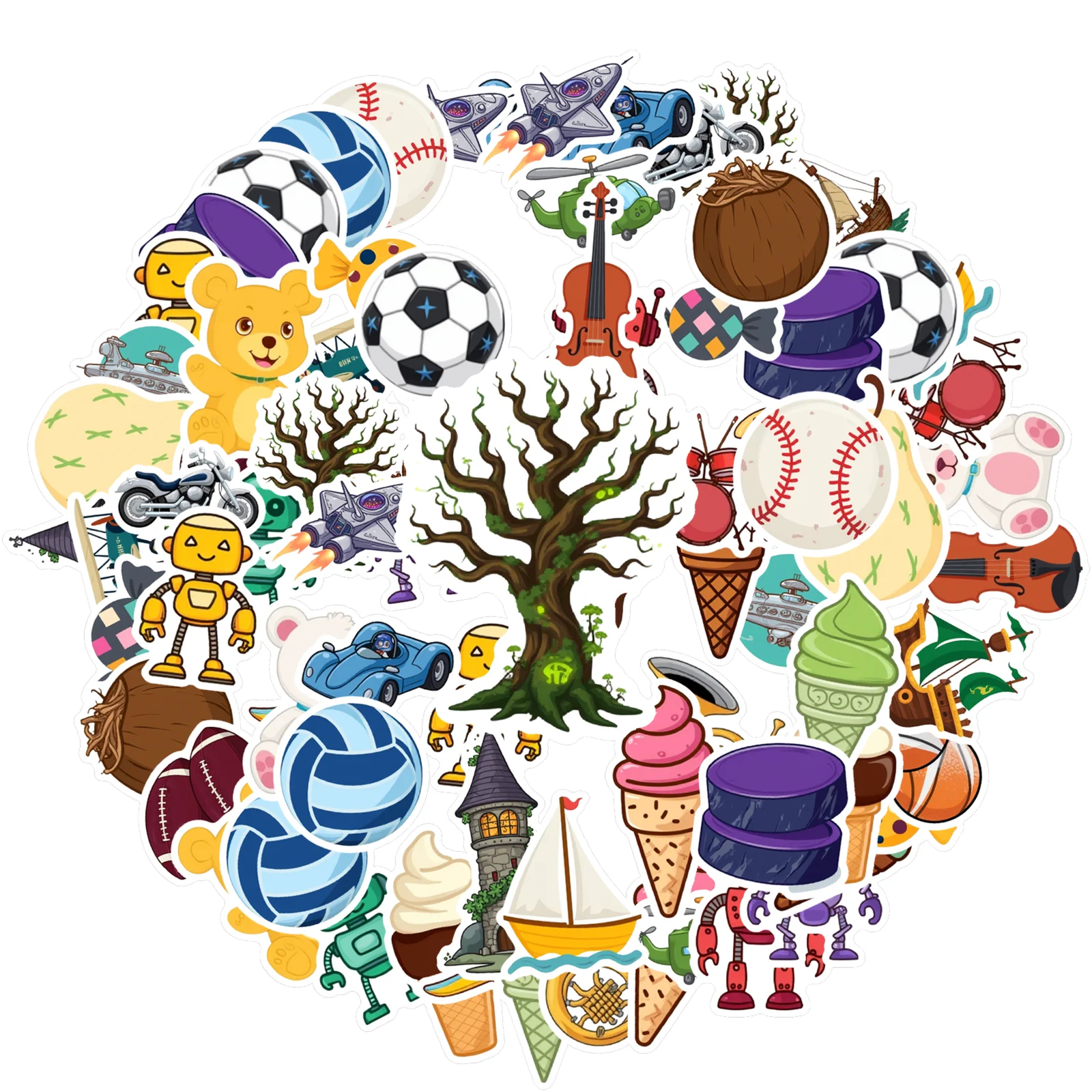 35pcs-50pcs Cartoon Animal Stickers Fun Robot Stationery Stickers Funny Stickers For Laptop Luggage Scrapbook Diary Laptop