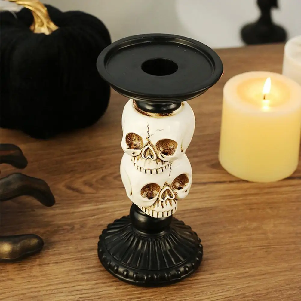 

Halloween Candlestick Holder Spooky Candle Holder Skull Candlestick Holder for Halloween Decor Resin Pillar Candle for 3 Inches