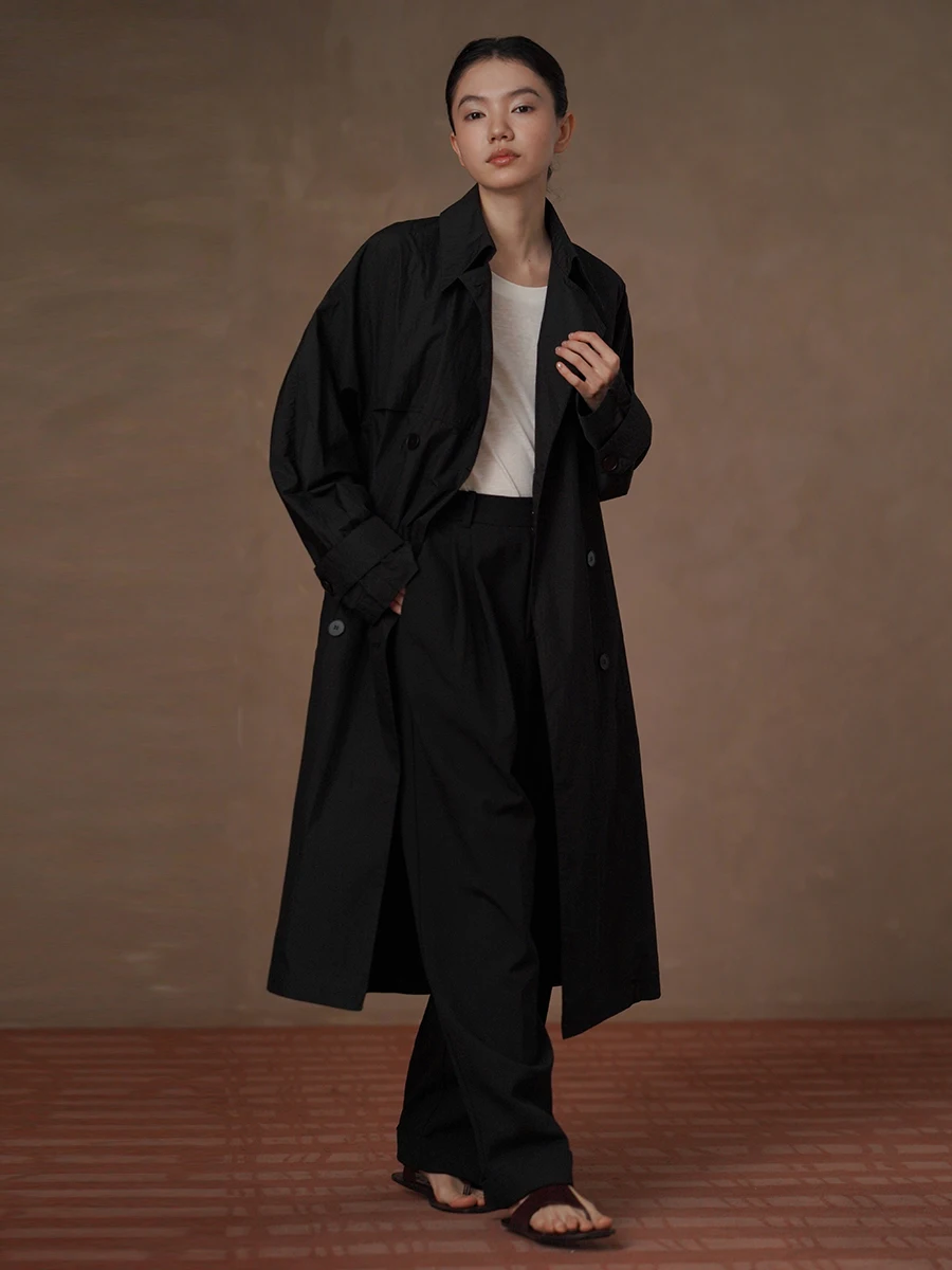 

Удлиненное пальто для похудения, классическое, женское, для повседневной носки, с отложным воротником, свободного кроя, ветровка прямого силуэта