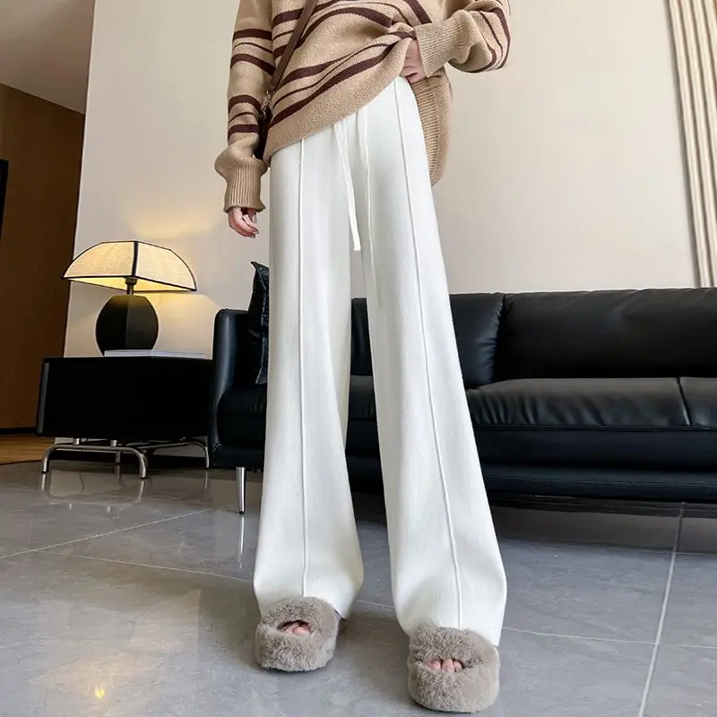 Soft and Glutinous Knitted Pants Women's Autumn Winter New High Waist Draping Straight Tube Casual Floor Sweeping Wide Leg Pants