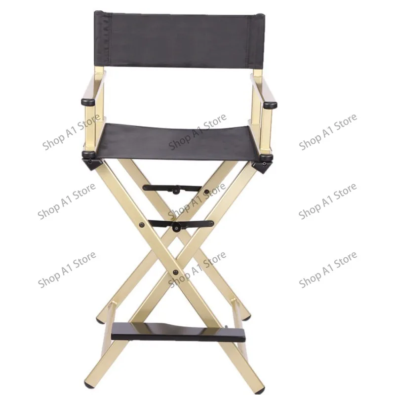 Aluminum Alloy Folding High Director Chair, Portable Outdoor Bar Stool for Makeup Camping Beach