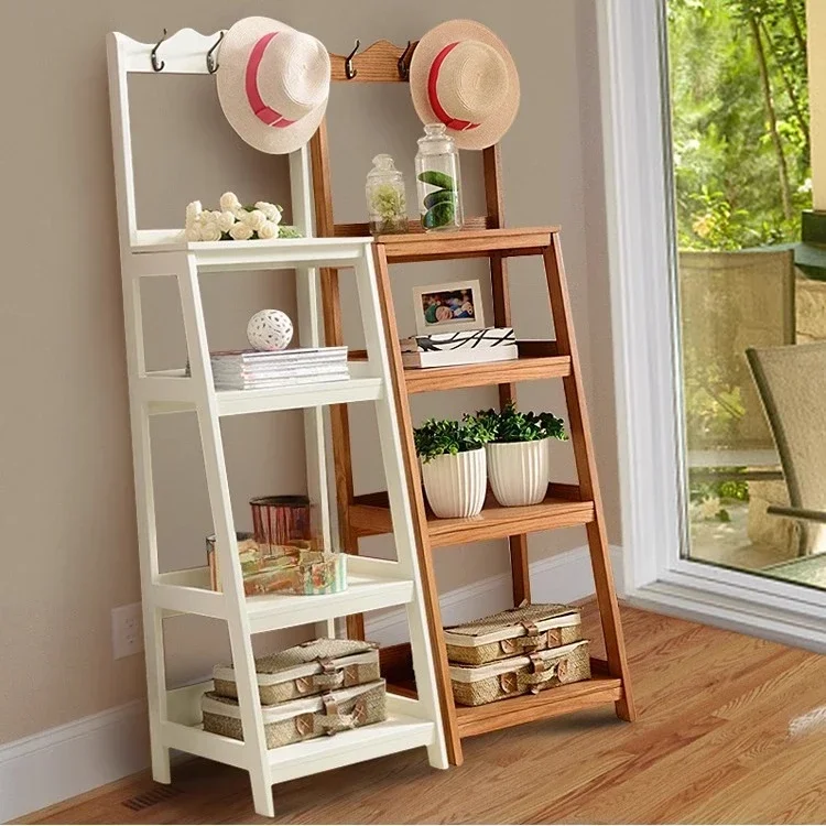 Solid wood bookshelf, floor-to-ceiling multi-layer shelf, American storage stand, flower stand, display stand, all solid wood