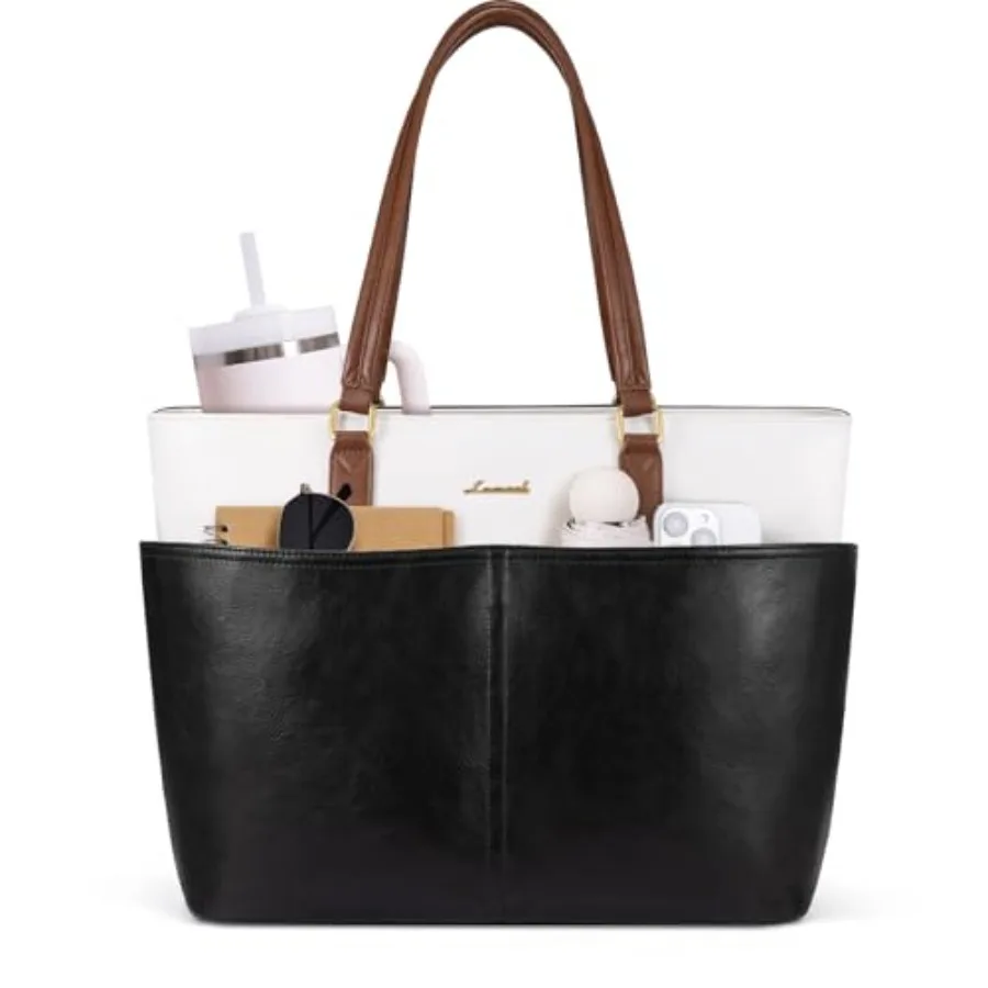 

Laptop Bag for Women Vintage Leather Work Tote Bags with Large Cup Holder Teacher Nurse Medical Professional Computer Bag Offic