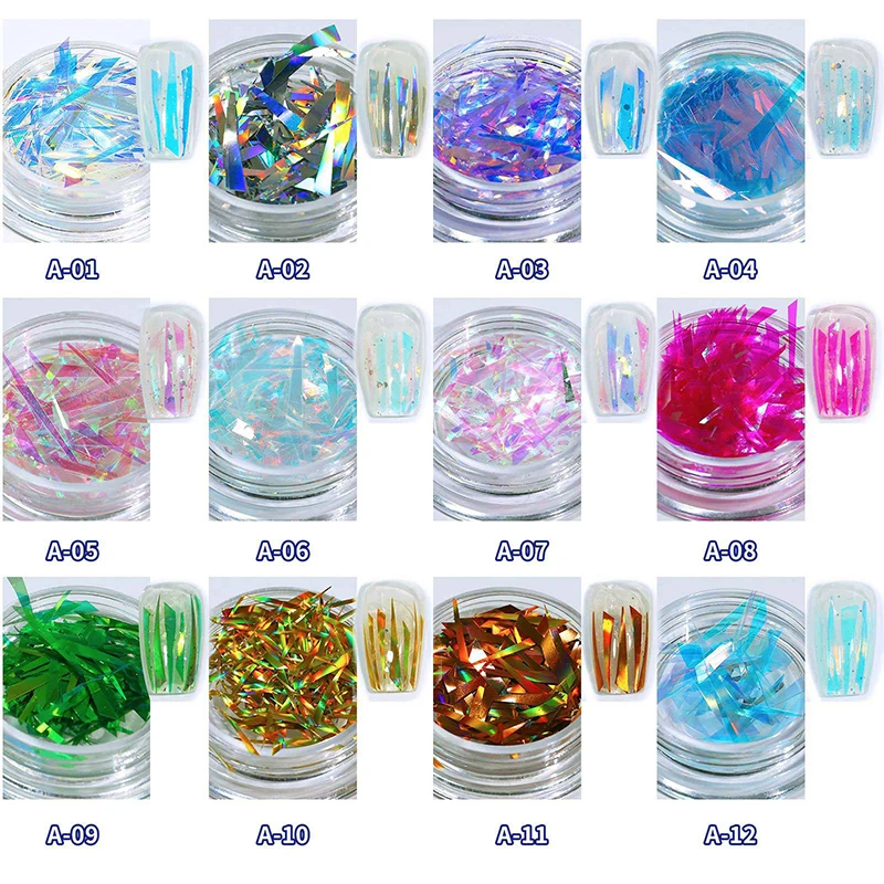 Misscheering Laser Reflective Nail Art Sticker Aurora Shard Irregular Cellophane No-cut Nail Decoration Colorful Nail Art Design