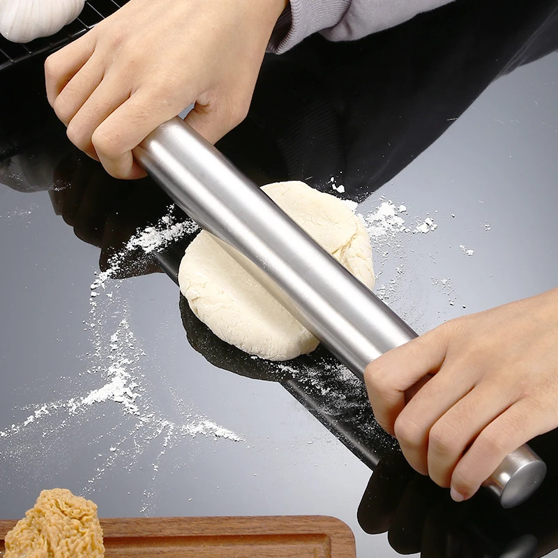 

1PC 304 Stainless Steel Rolling Pin Bakers Non-Stick Pastry Dough Roller Pizza Noodles Cookie Pie Maker Baking Tools For Kitchen