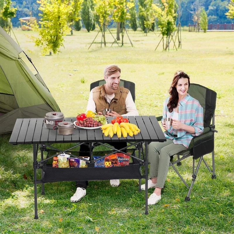 Mesa de Camping plegable con gran almacenamiento y bolsas de transporte, 47(L) x 22(W)