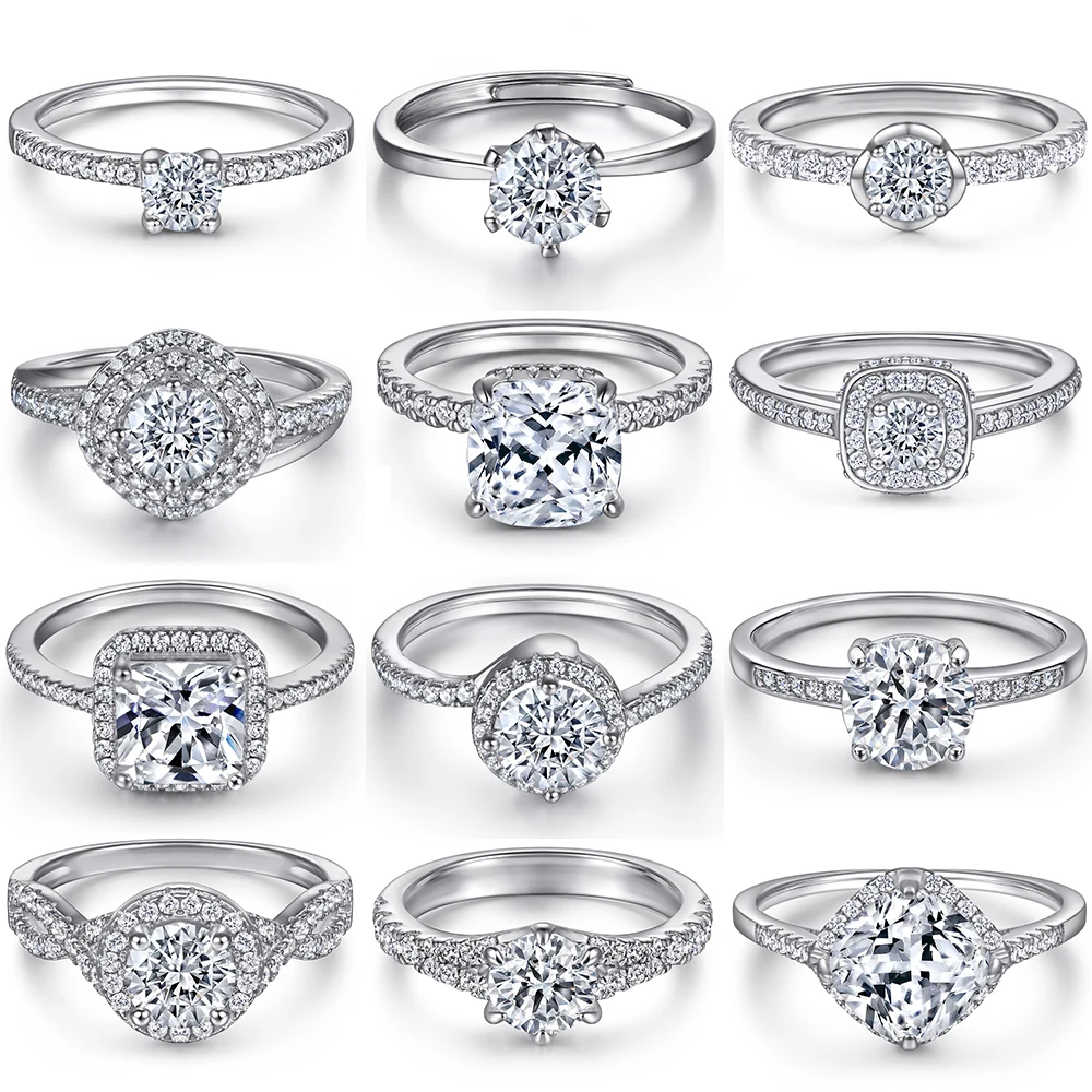 

925 Sterling Silver Ring Ladies with Hearts and Arrows Zircon Engagement Ring Silver Jewelry