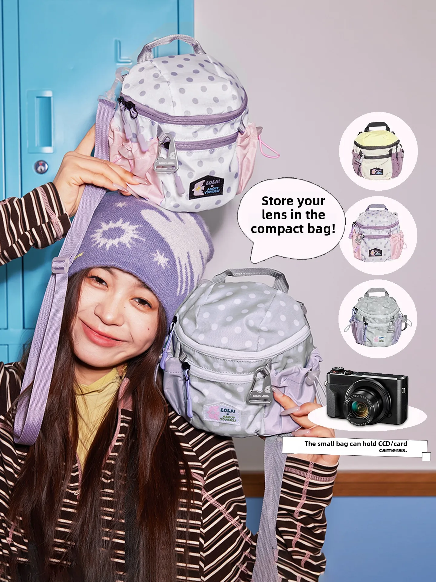 

Design Bird Polka Dot Crossbody Bag Lightweight Expandable Handheld Passport Mobile Phone Camera Bag for Women