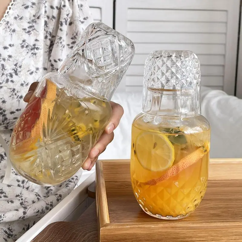Home Water Bottle Portable Glass Fruit Tea Juice Cold Beverage Milk Cup with Lid American Water Bottle Set 3