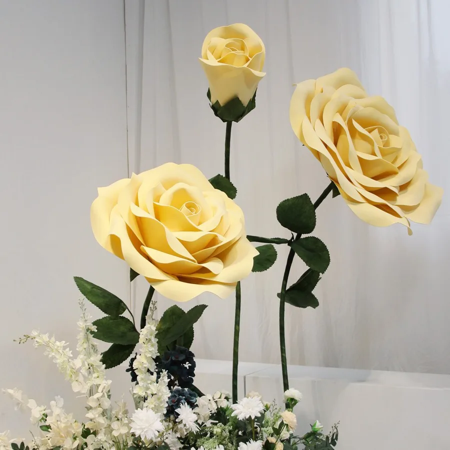 باقة الورد العملاقة ورقة كبيرة الفن زهرة الزفاف مركز التسوق الدعائم عيد الحب محاكاة زهرة الجمال تشن الديكور #3