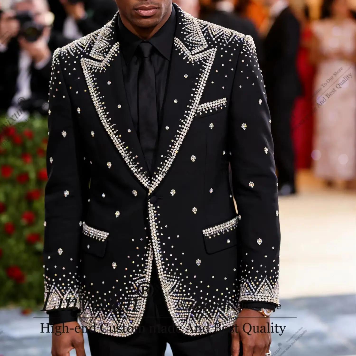 Shiny Rhinestone Men Suits 2 Pieces Sets Wedding Groom Wear Tuxedos Customized Male Party Prom Blazers Slim Costume Homme