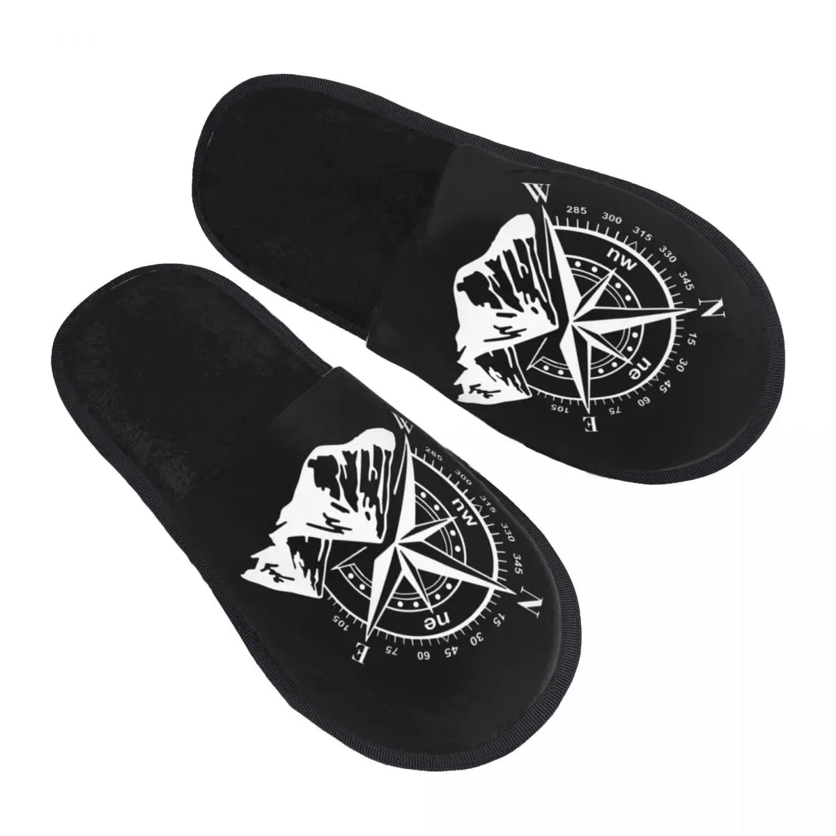 Custom Navigate Mountain Adventure Compass House Slippers Women Soft Memory Foam Slip On Bedroom Slipper Shoes