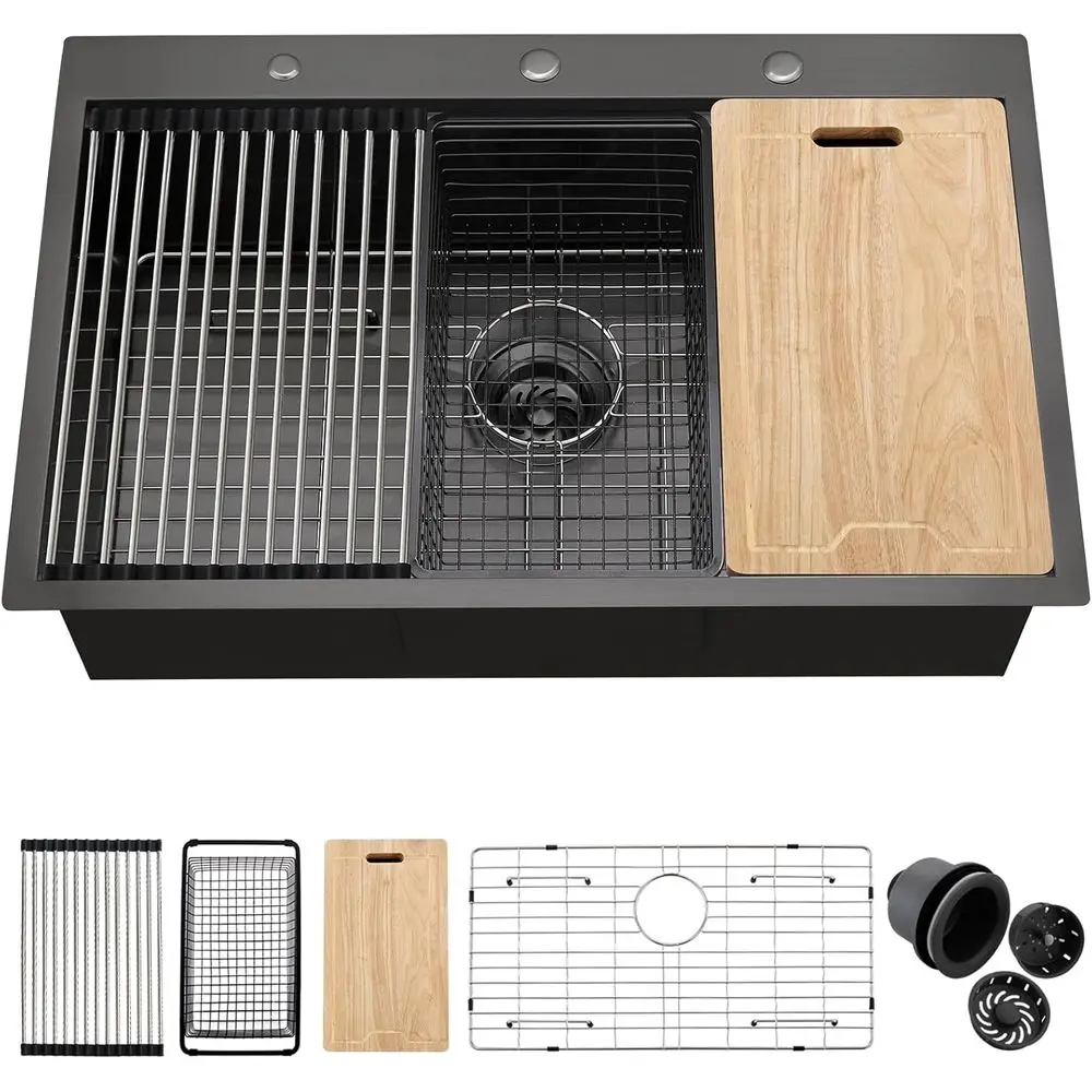 

Кухонная раковина-столешница из черной нержавеющей стали, 33x22x10 дюймов, с одной чашей, для установки сверху