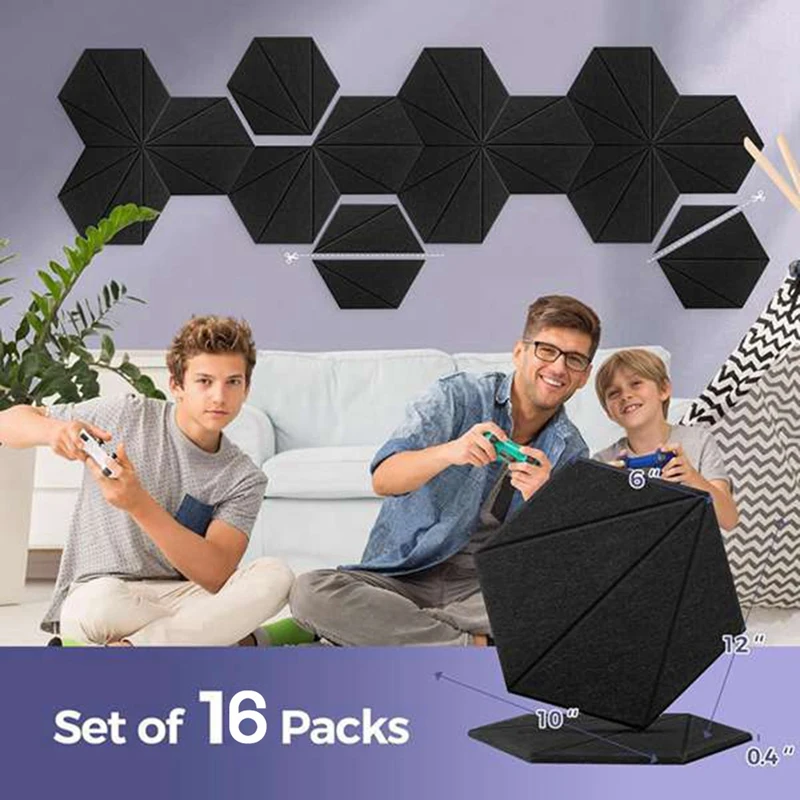 16Pack Self-Adhesive Acoustic Panels,Sound Proof Foam Panels, High Density Soundproofing Wall Panels Durable Black 12X10X0.4In