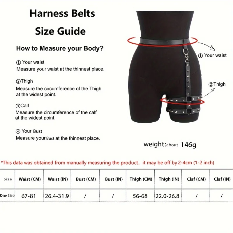 1 Piece Black Leg Belly Band PU Leather Belt with Gothic Festival Carnival Outfit