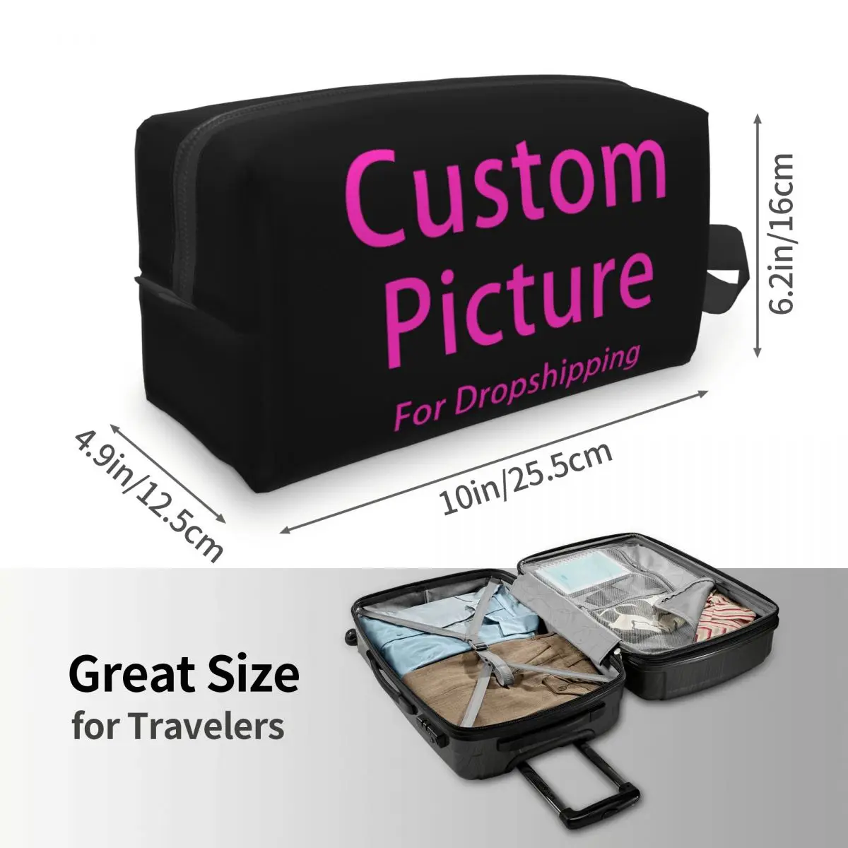 Personalized Custom Photo Logo Makeup Bag for Women Travel Cosmetic Organizer Cute Customized DIY Print Storage Toiletry Bags