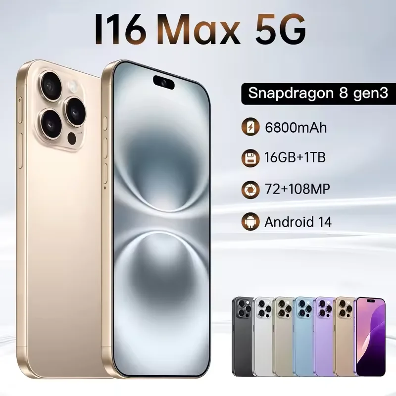 

I16 Pro Max 2026 New HOT 6.8inch HD Global Edition Original Smart Dual Card 6800mAh Battery Facial Recognition Function