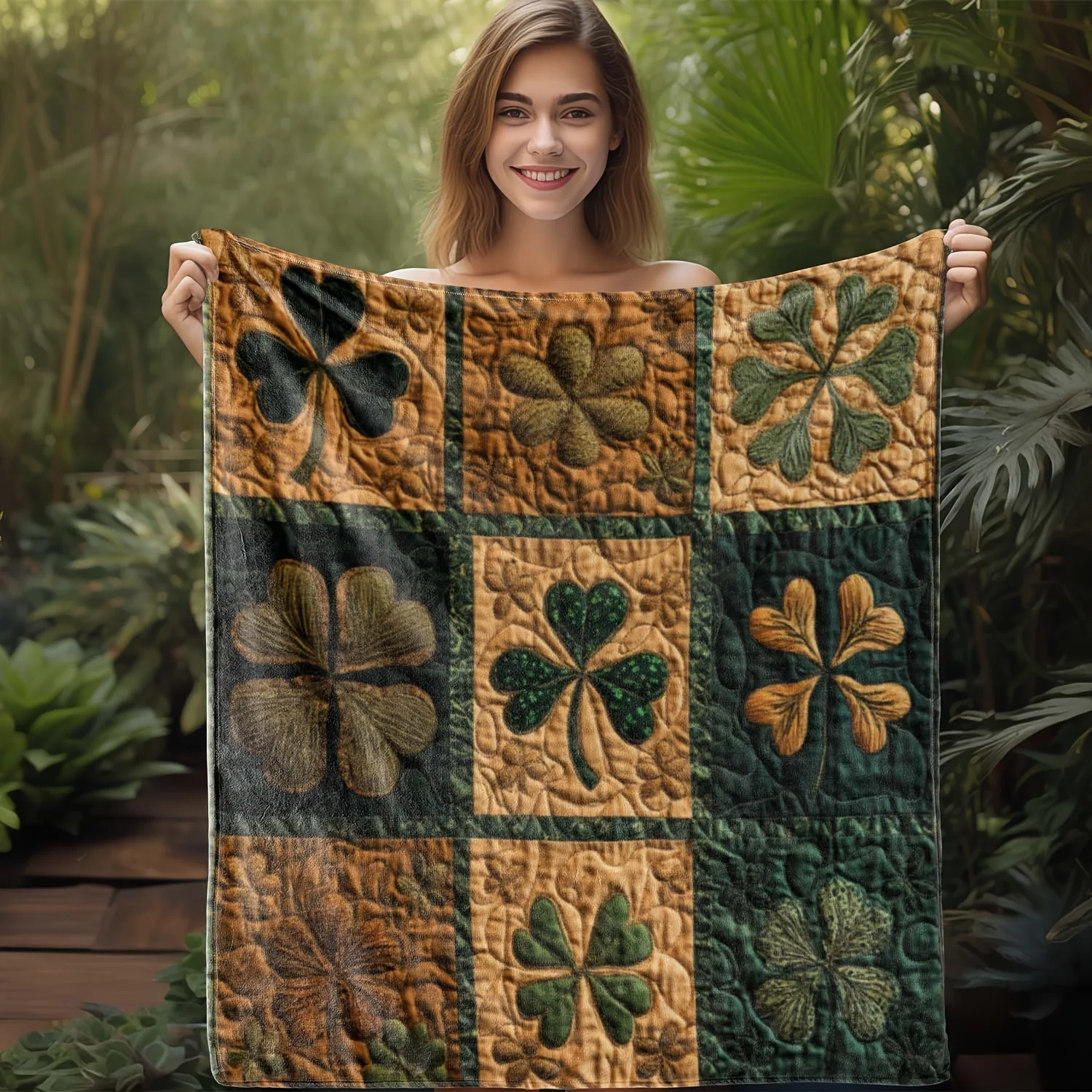 St. Patrick's Shamrock Flannel Blanket - Vintage Clover Print, Soft All-Season Throw for Sofa/Bed/Travel, Irish Gift