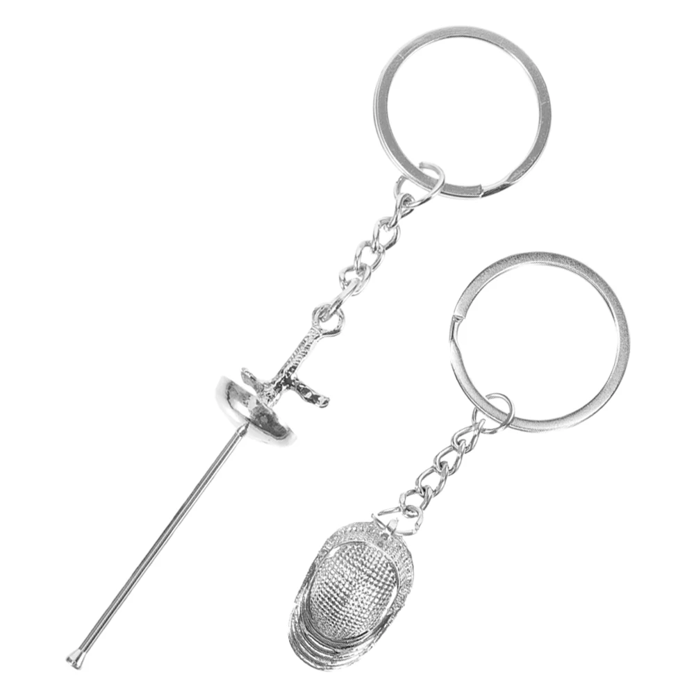 

2 Pcs Martial Supplies Fencing Keychain Lovers Metal Bag Hanging Decoration