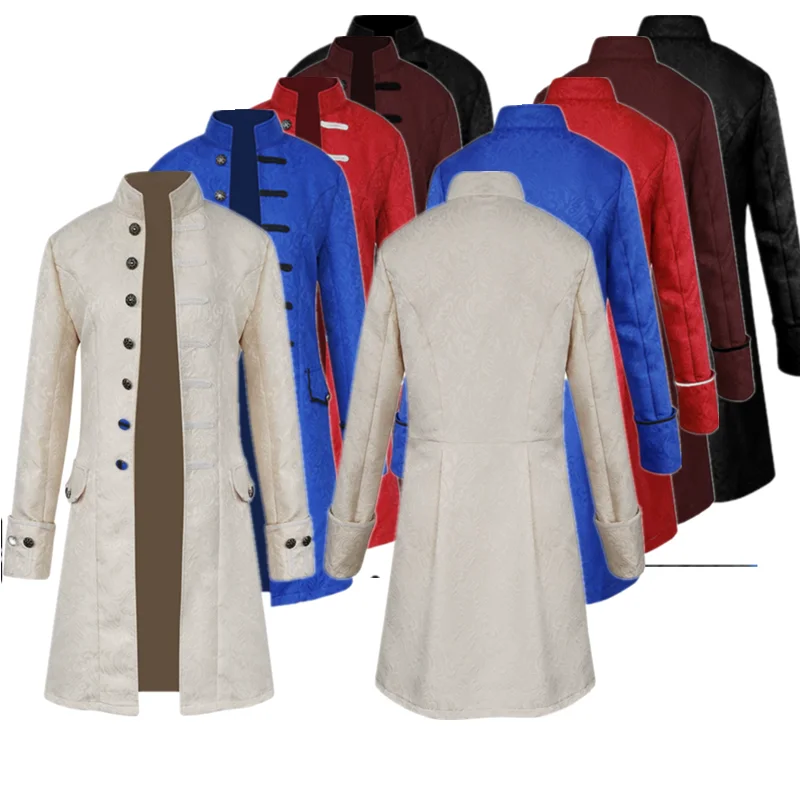 Steampunk-style Red Men's Long Jacket, Black Embroidered Windbreaker, Green Long-sleeved Trench Coat. European size