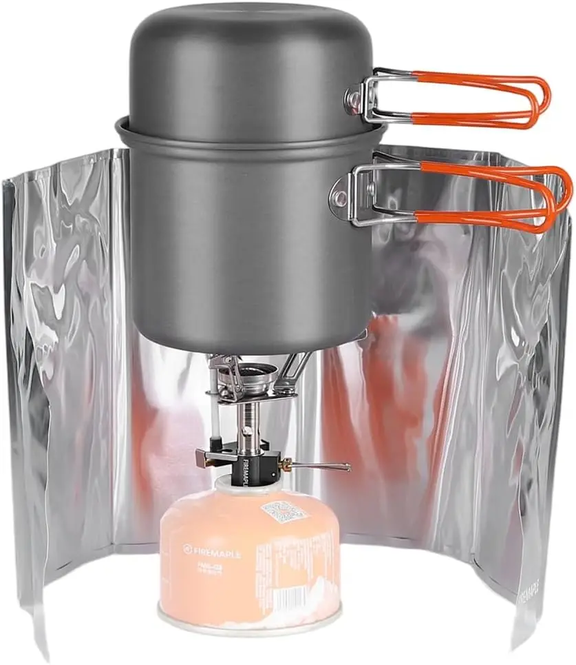 

FMC-207 Compact Cooking Set - 600ml Aluminum Pot, 2100W Mini Gas Stove with Windshield, Ultra-Light (348g) for Backpacking and C