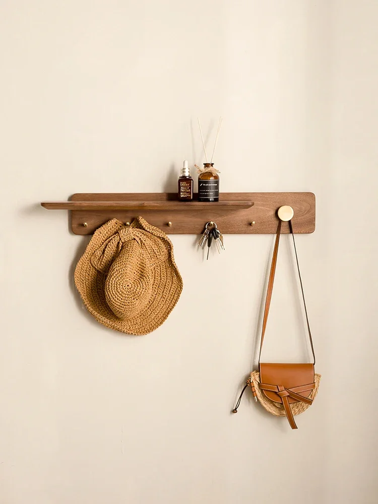 Black walnut door hanger wall hanging porch coat bag hook living room shelf bedroom solid wood coat rack