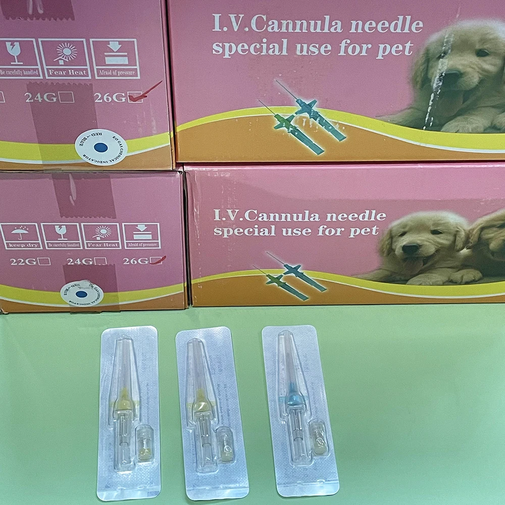 

50pcs/100pcs Disposable Sterile Intravenous 22G 24G 26G Pet Cat Dog Needle Vet Iv Cannula Catheter With Wings For Animal Use