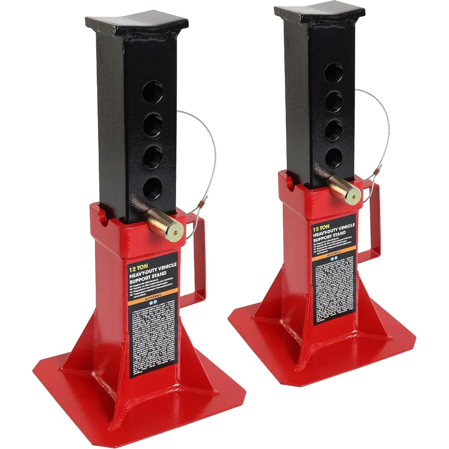 ATZ120005B Heavy Duty Pin Style Adjustable Height Automotive Jack Stands 12 Ton 26 400 lb Capacity Red 1 Pair