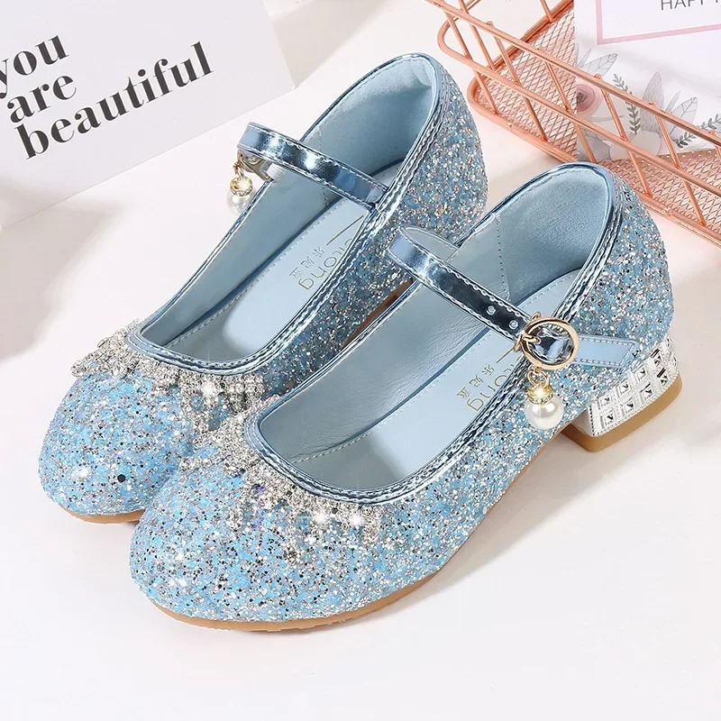 Kids Dress Crystal Shoes Girls Piano Performance High Heels Little Girls Modelling Runway High Heels Children\'s Princess Shoes