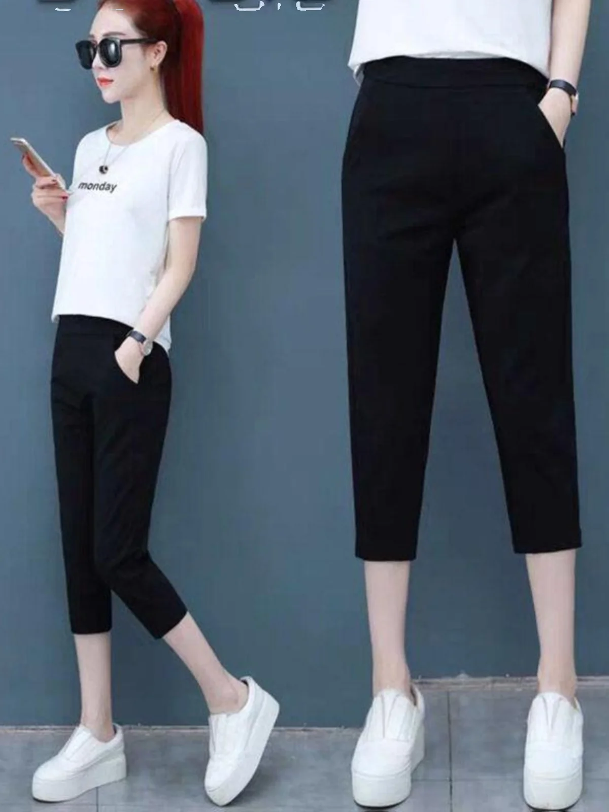 

Женские летние спортивные брюки с высокой талией, 7 дюймов, новые, повседневные, тонкие, черные, в стиле Harlan, модные, трендовые, для города