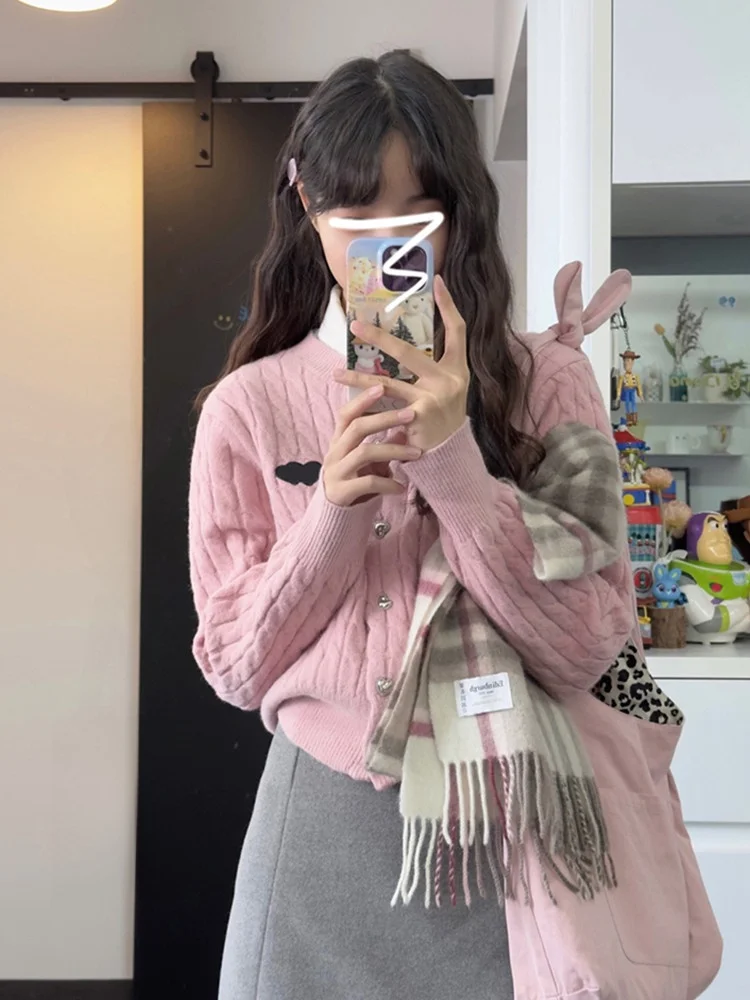 

2025 New Sle Korean Sweet ort Knitted Sweater with Twist Open Cardigan round Ne Loose Fit Women's Spring Faion