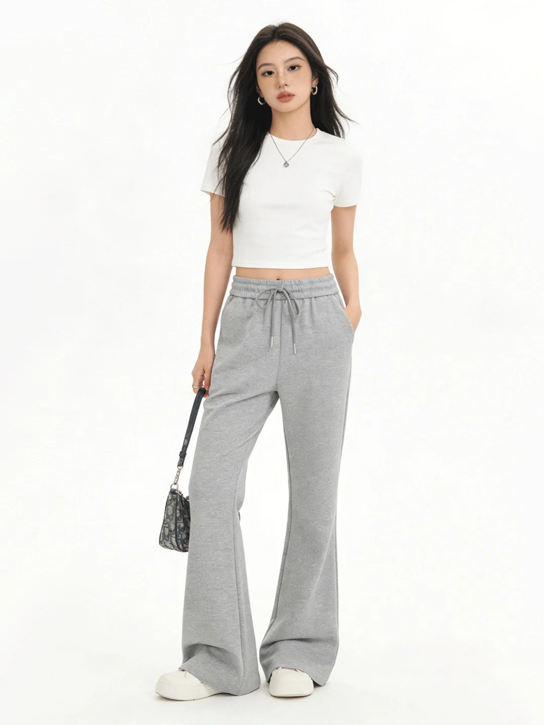 

High Waist Slim Fit Micro Flared Pants Skin Friendly Versatile Commute Casual Pants Ladies Maternity Daily Wear Breathable