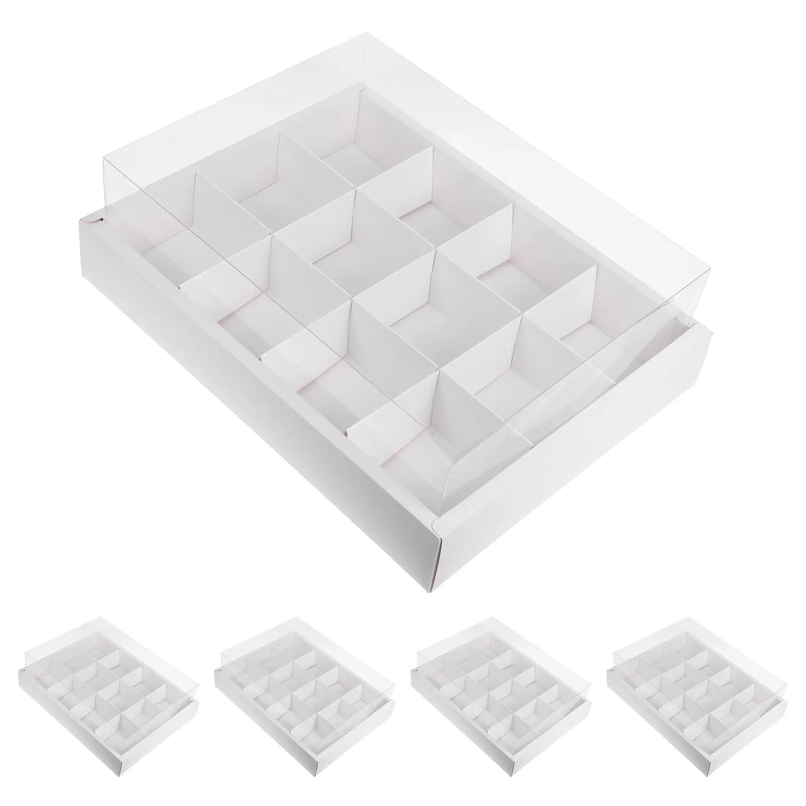 

5pcs Clear Cupcake Boxes 12-Compartment Paper Cake Containers Transparent Lid Mousse Cake Packing Storage Baking Dessert Box