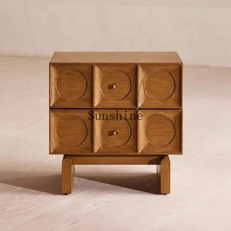 

American medieval solid wood bedside table retro simple modern storage drawer cabinet