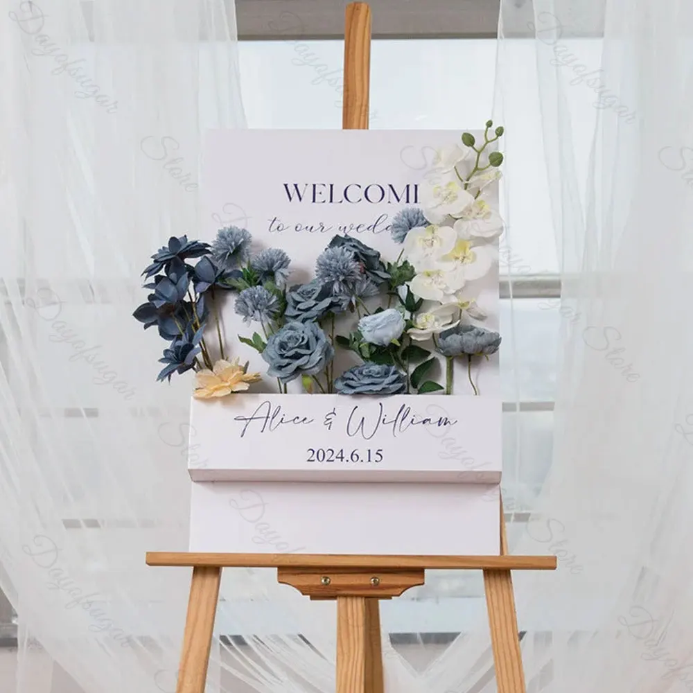 Flower Box Wedding Welcome Sign Mosaic Foam Board Custom Flowers Box Welcome Sign for Wedding Bridal Shower Party Backdrop Decor