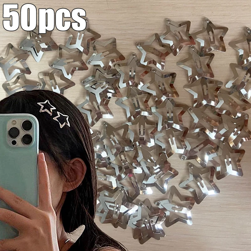 Clip de Metal para el cabello para niñas, pasadores de estrella plateada, Punk, pasadores, accesorios para el cabello de Boutique, regalos, 50 piezas