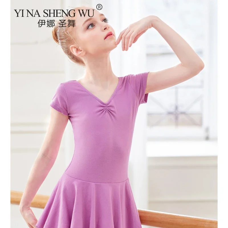 Ballet Dress Long/Short Sleeve Ballet Leotard Girls Cotton Back Bow-knot Children Practice Clothing Skirt Leotard Party Costumes