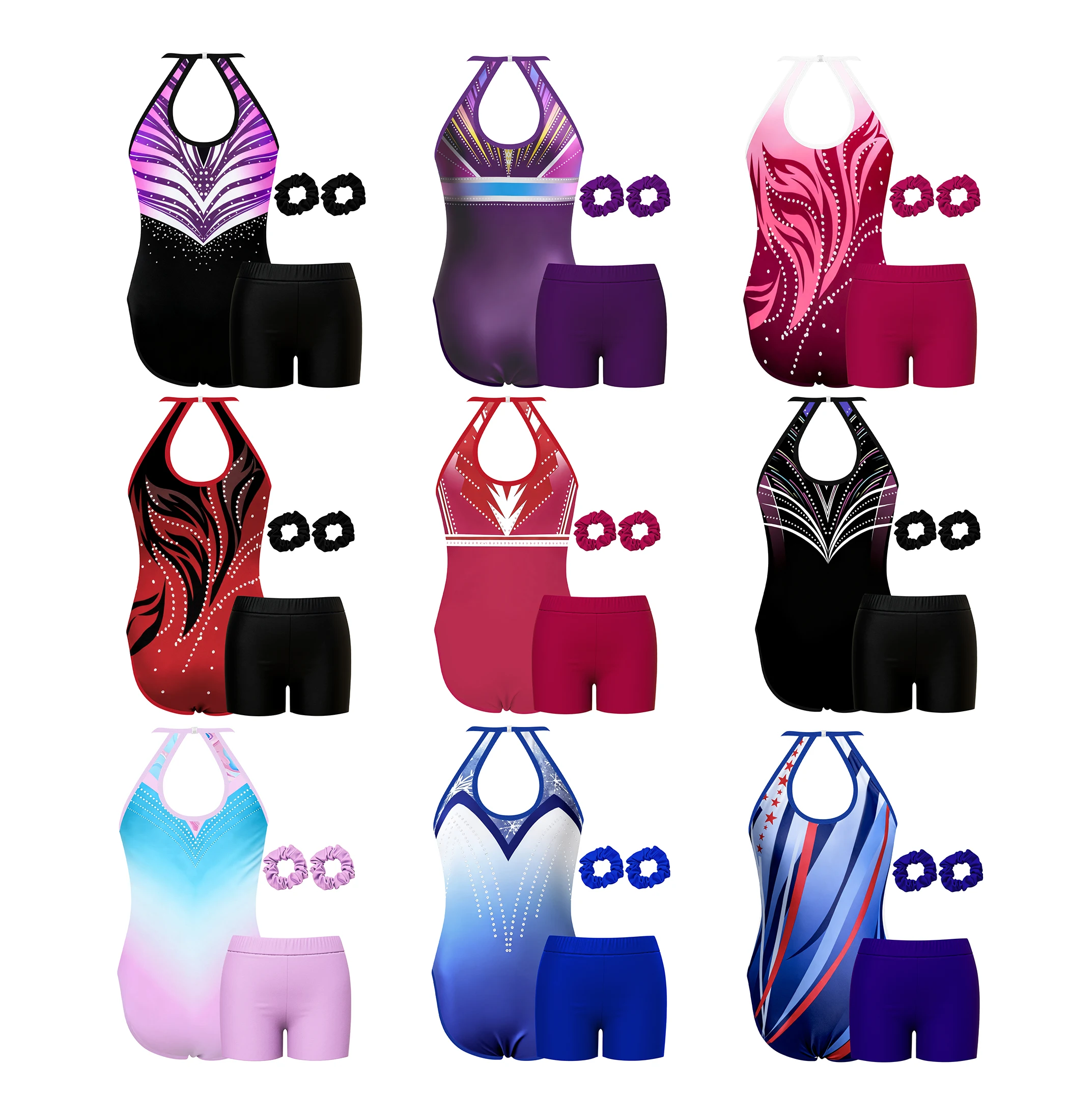 Trykot gimnastyczny dla dziewcząt, sportowy kombinezon gimnastyczny, halter neck, biketard, odzież do akrobatyki dla dzieci, bez diamentów