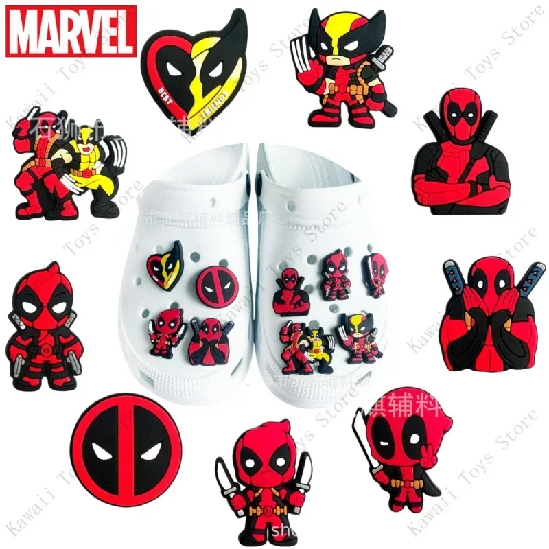 SET Deadpool & Wolverine Shoe Charms Cartoon Shoe Accessories Decoration DIY Classic Clog Sandal Garden Shoe Buckle Kids Gifts