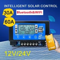 12V/24V 30A60A LCD Large Digital Display Bluetooth Wifi Solar Charge Controller Embedded Snap-on Energy Storage MPPT Controller