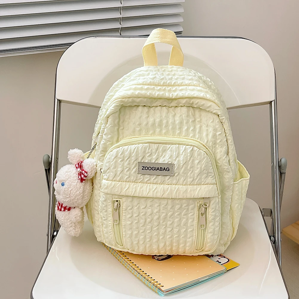 Students Backpack Solid Color Nylon School Handbag Multi-Pocket Folds Lightweight Scratch Resistant Adjustable Daily Leisure