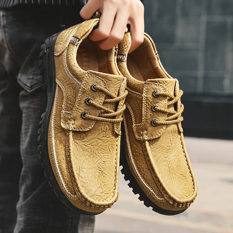 Golden Sapling Outdoor Shoes for Men Tactical Footwear Genuine Leather Flats Comfortable Platform Men\'s Casual Shoe Male Loafers